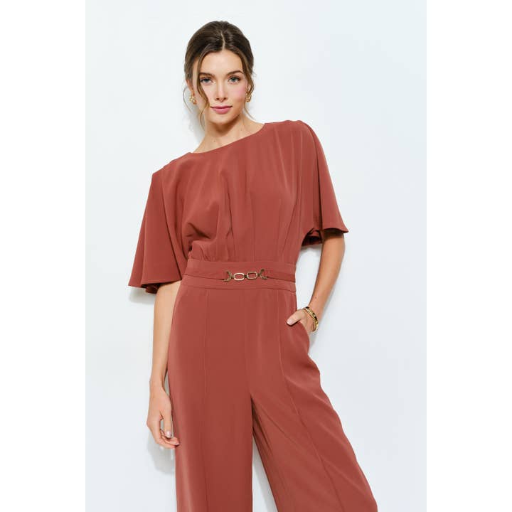 INA - Wholesale Romper - Women's - Flutter Kimino Sleeve Buckle Detail Wide Jumpsuit37