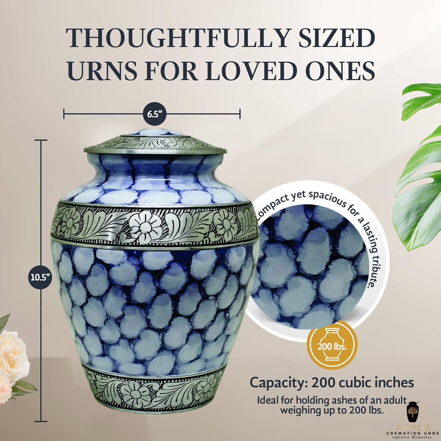 Ample Cremation Urns - Wholesale Urn - Beautiful Cremation Urn with Threaded Lid3