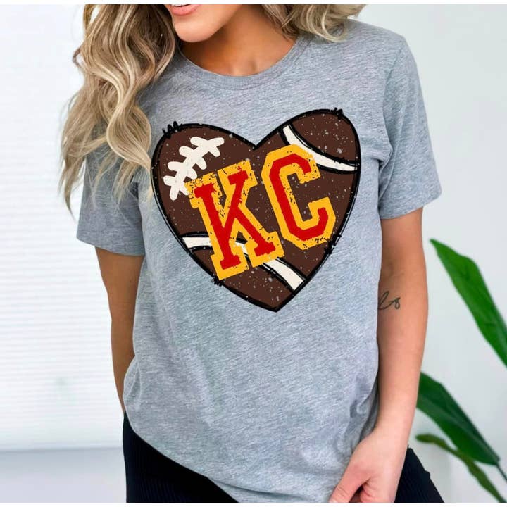 KC Football Heart Grey Graphic Tee for wholesale by The Red Rival Wholesale