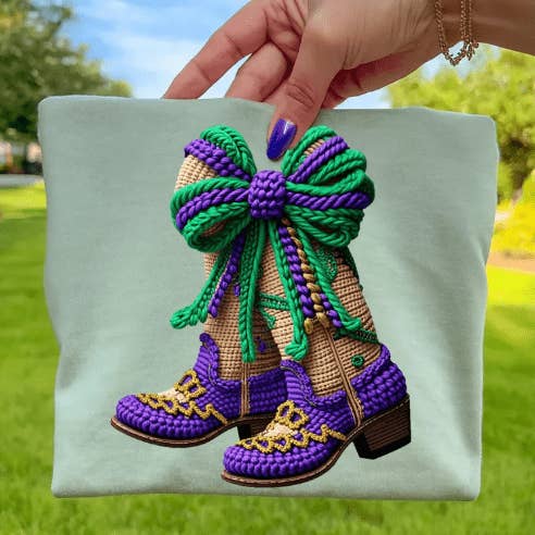 Mardi Gras Stiefel falsches Häkelgrafik-Kleidung für den Großhandel von Kindred Flame Outfitters