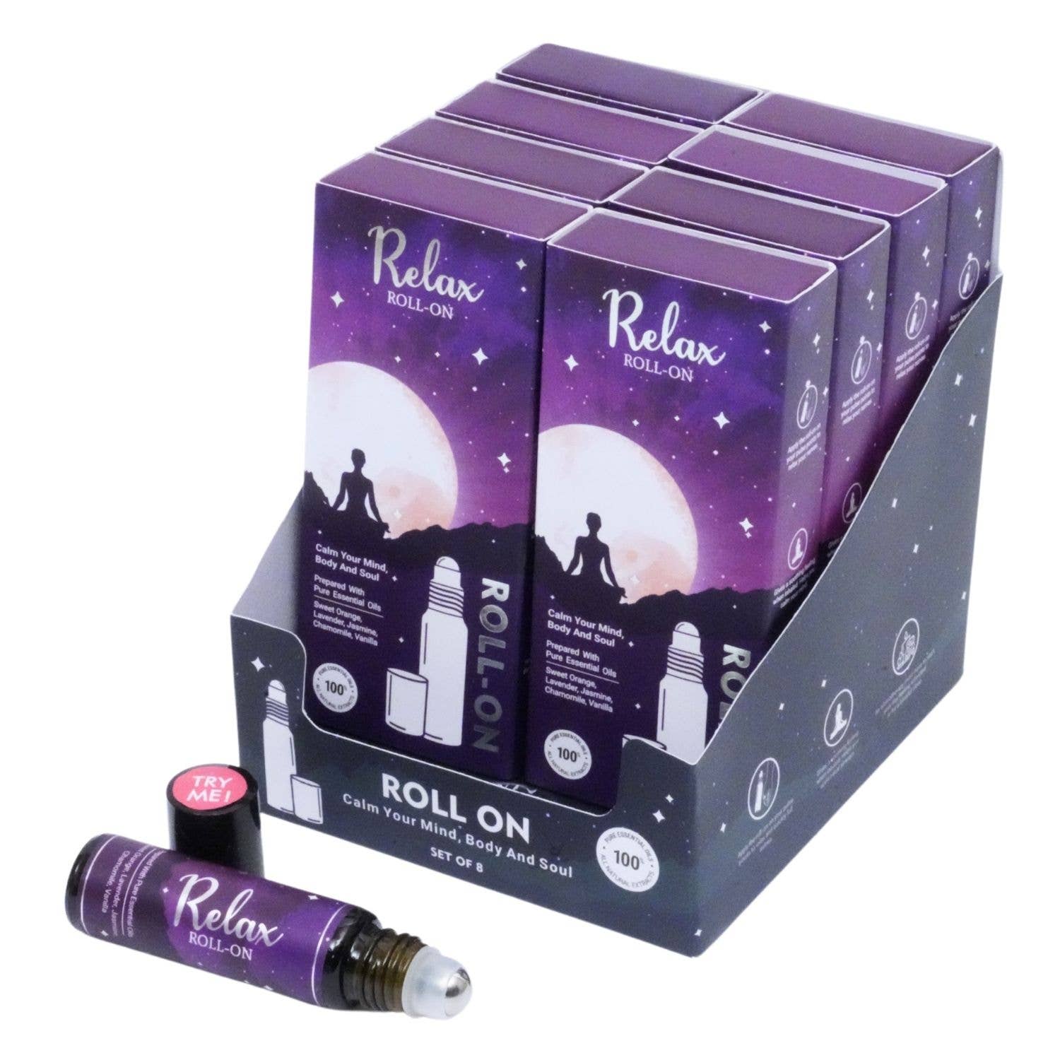 R. Expo/Song of India - Wholesale Essential Oil Roll-On - Relax Roll-On Display of 8 bottles1