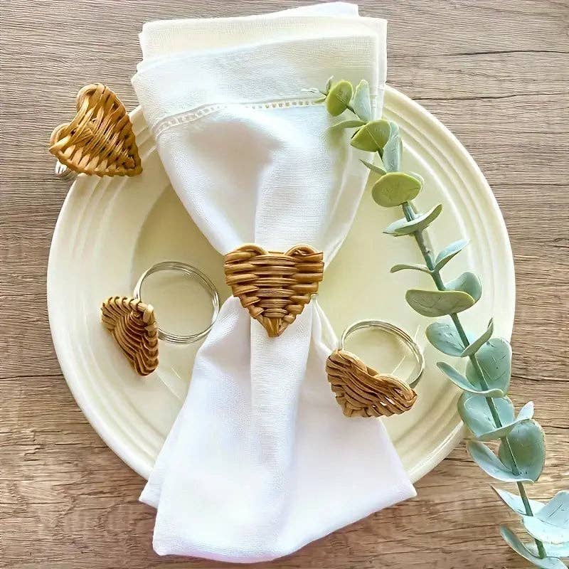 Huis Van Merken – wholesale Napkin ring – Rattan Napkin Rings Set (6) - Rustic Wooden and Metal Decor1