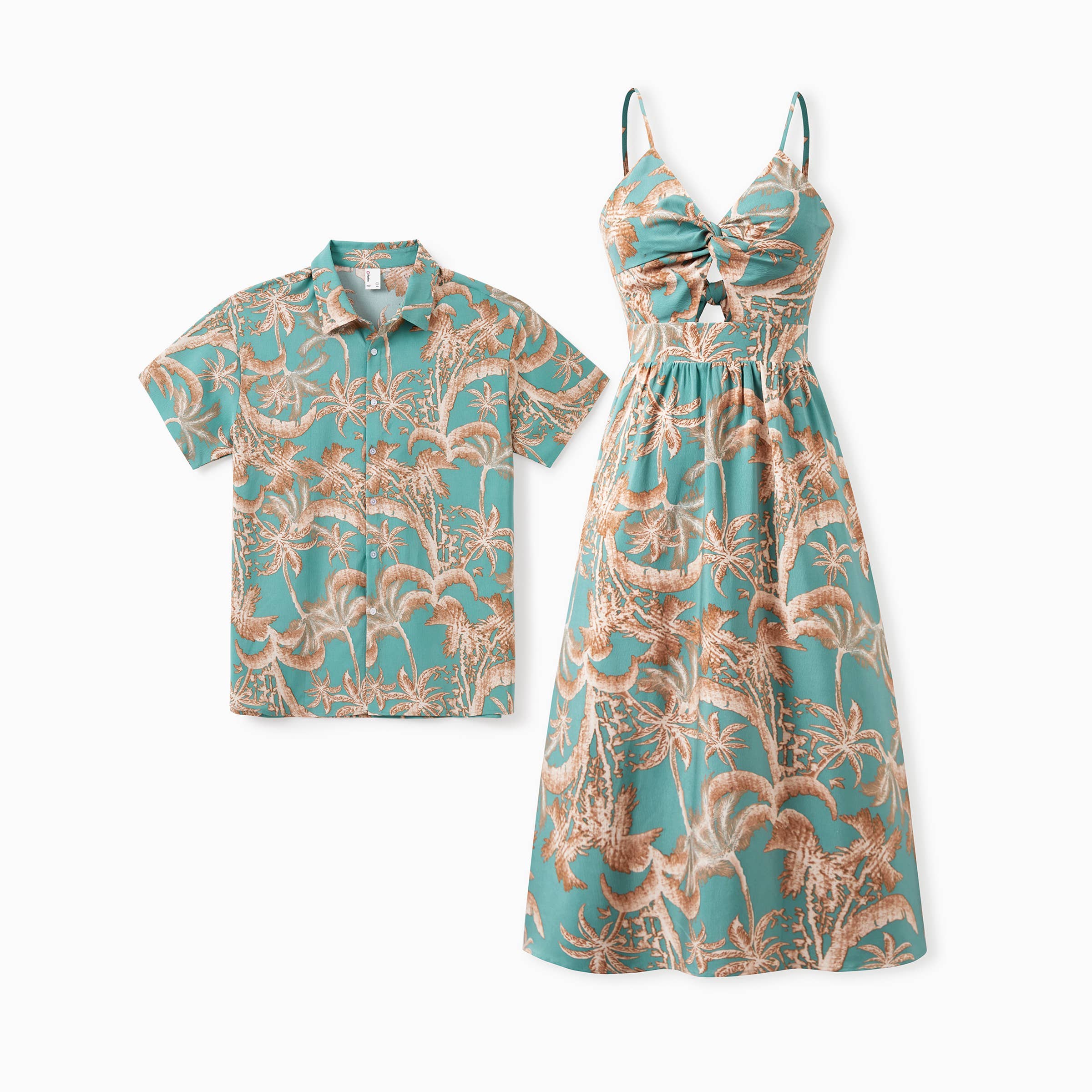 Turquoise Couples Matching Hawaiian Outfits – Shirt or Midi Dress for wholesale on Faire12