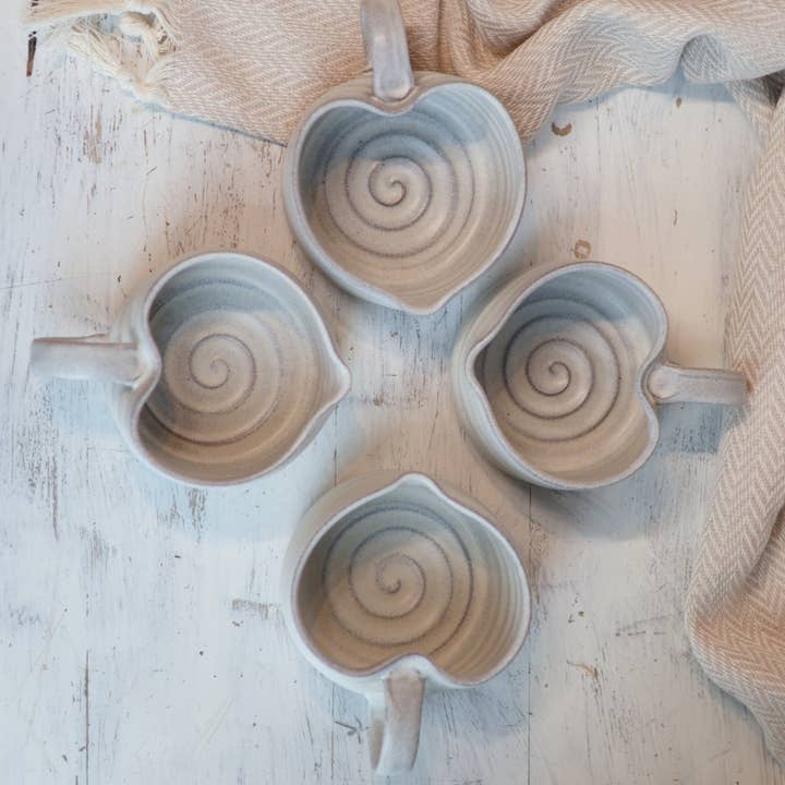 Gravesco Pottery - Wholesale Drinking Glass/Cup - Handmade Heart-Shaped Latte Mug in Cream9