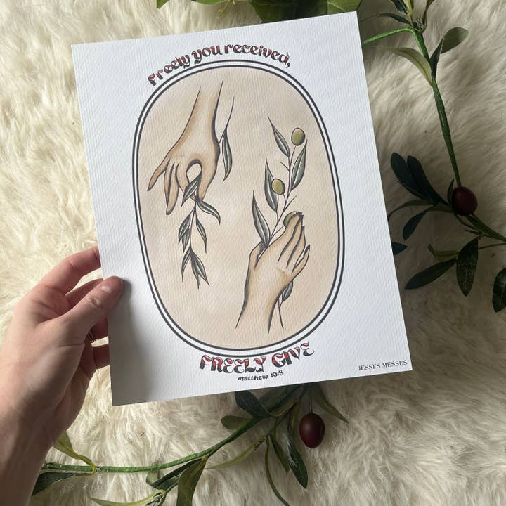 Jessi's Messes - Wholesale Art Print - Matthew 10:8 give freely christian art print2