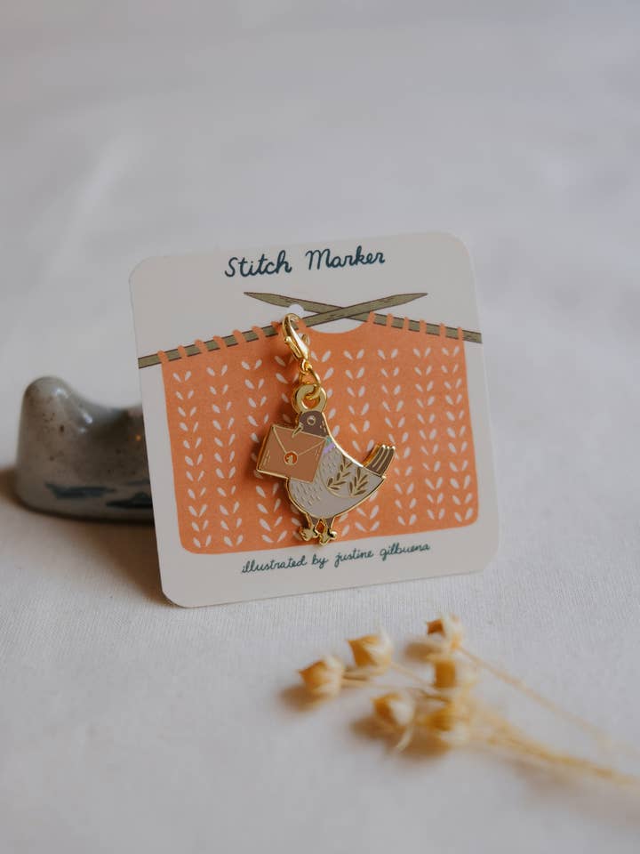 Pigeon Snail Mail Stitch Marker for wholesale by Justine Gilbuena