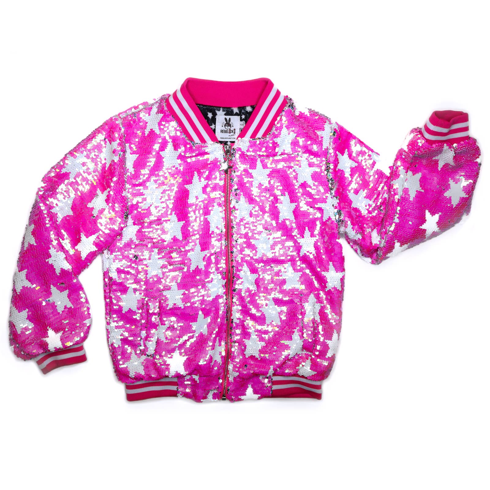 Rebelde Planet - Wholesale Bomber Jacket - Kids - Hot Pink with white star sequin bomber jacket1