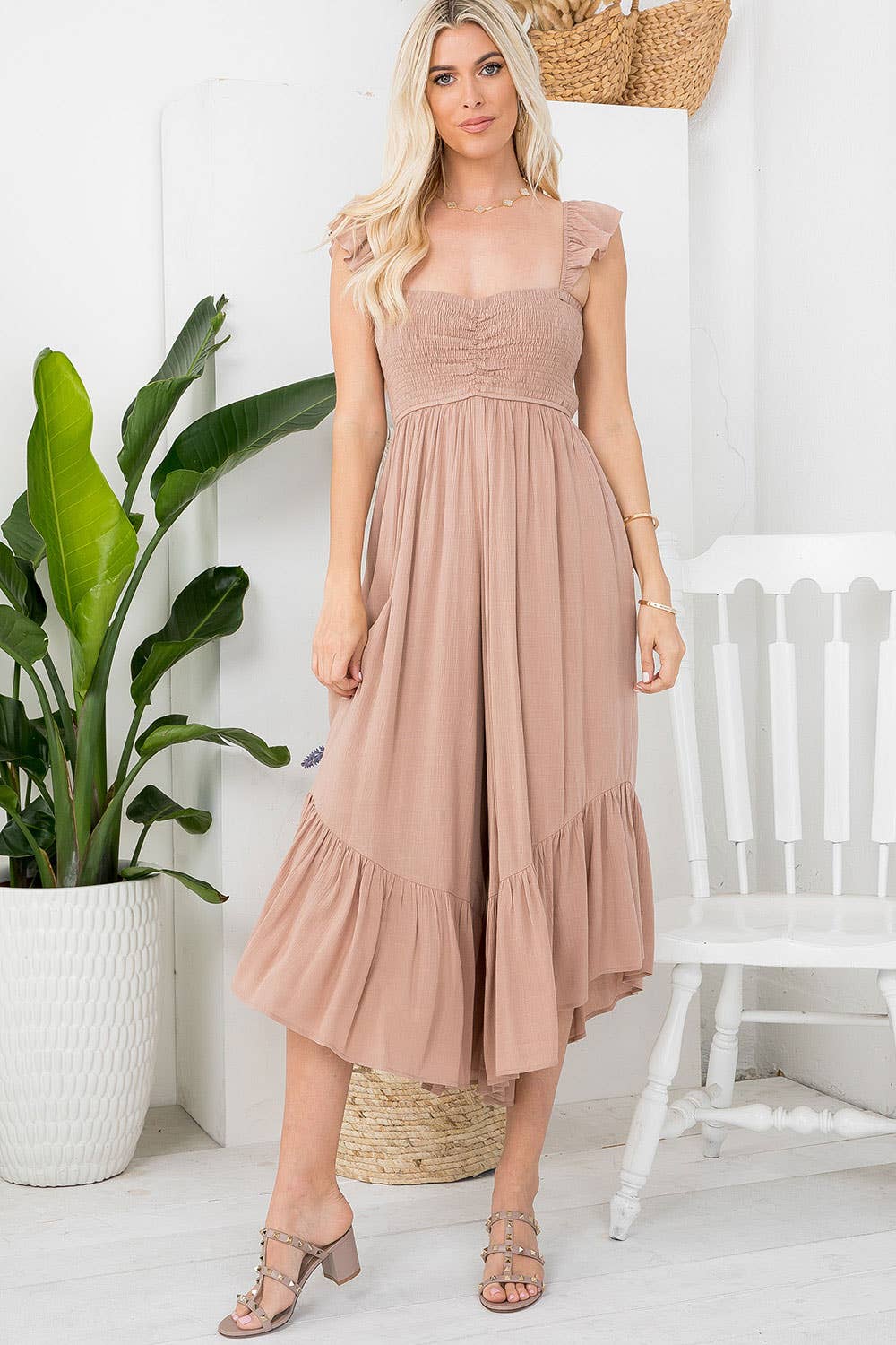 Sweet Lovely by Jen - Wholesale Jumpsuit - Women's - SW401 SOLID SMOCKED JUMPSUIT22