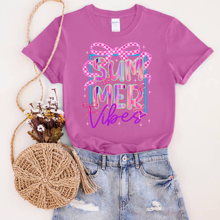 Gildan Heather Orchid Paint Stroke Summer Vibes Graphic Tee for wholesale on Faire