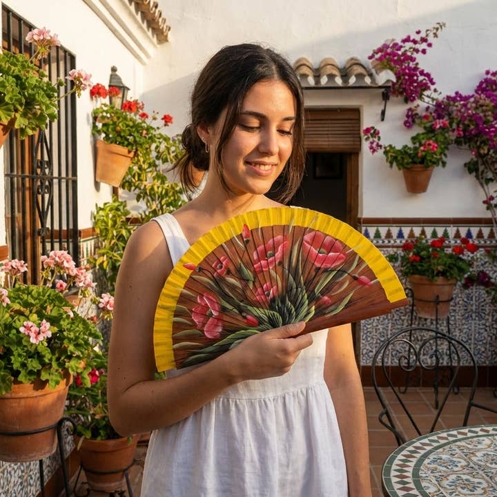 Éventail Coquelicots | peint à la main pour la vente par Sauga