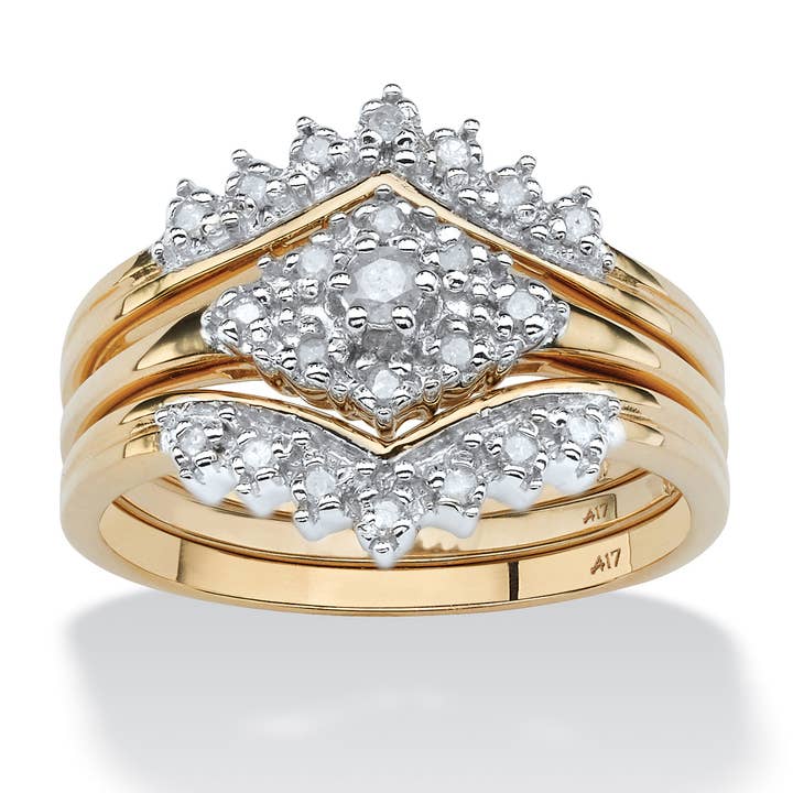 Round Diamond 3-Piece Bridal Set in 10k Yellow Gold for wholesale by PalmBeach Jewelry