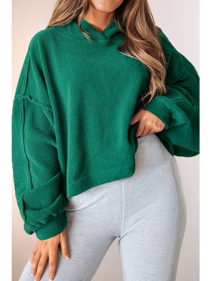 Green Drop Shoulder Sherpa Fleece Long Sleeve Hoodie for wholesale on Faire