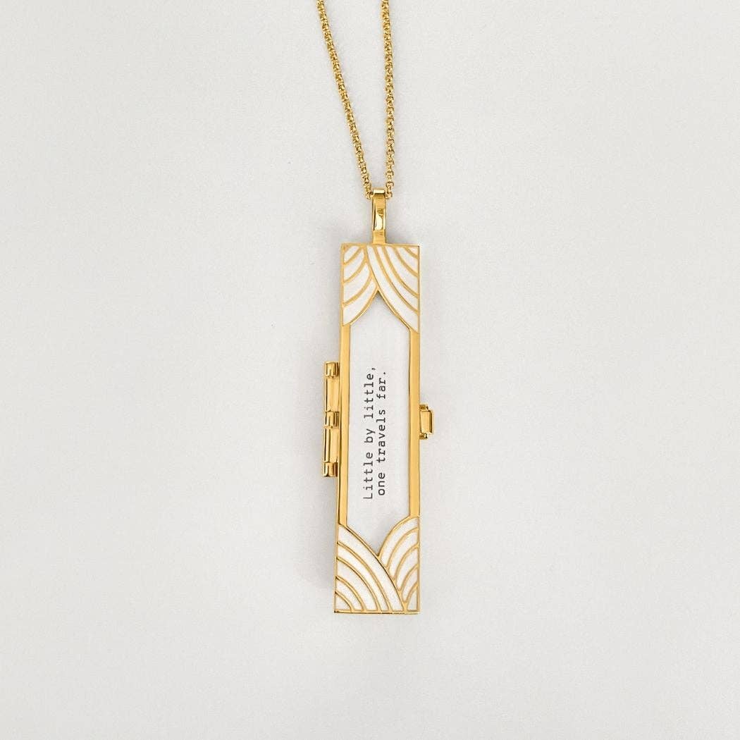 Fortune & Frame - Wholesale Locket Necklace - Deco Fortune Locket (Pearl) - Gold4