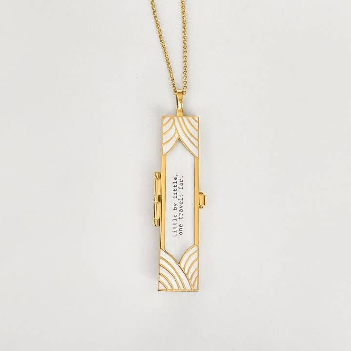 Fortune & Frame - Wholesale Locket Necklace - Deco Fortune Locket (Pearl) - Gold4