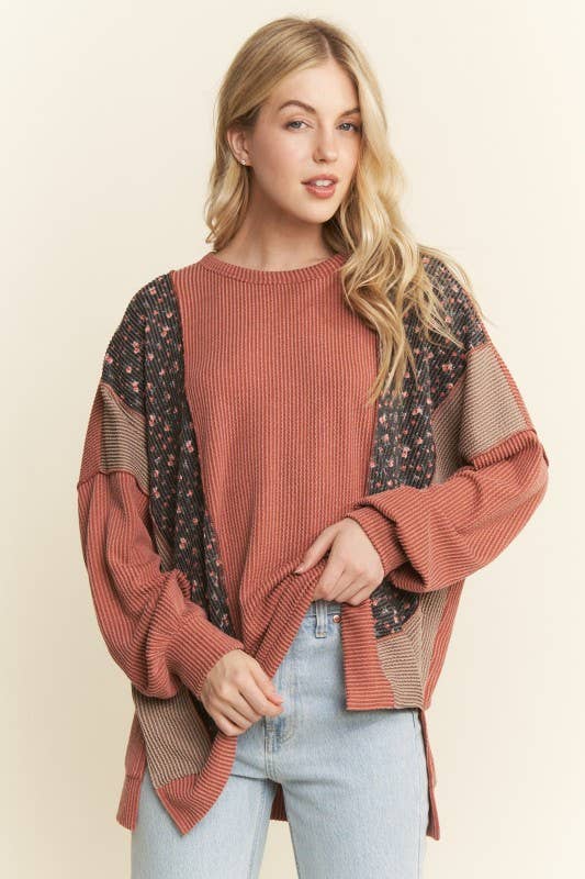 HEIMISH – wholesale Tunic – Women’s – ET7988-11 SOLID AND FLORAL URBAN RIB CONTRAST TOP9