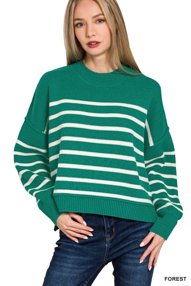 Vanilla Monkey - Wholesale Knit Sweater - Women's - Exposed Seam Striped Oversized Sweater4