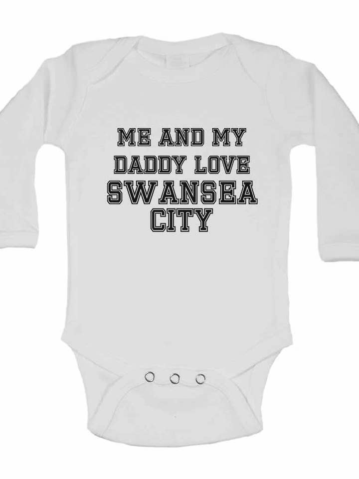 Me and My Daddy Love Swansea City, pour les fans de football et de football - Gilets à manches longues pour bébé pour la vente par Little Ratbag