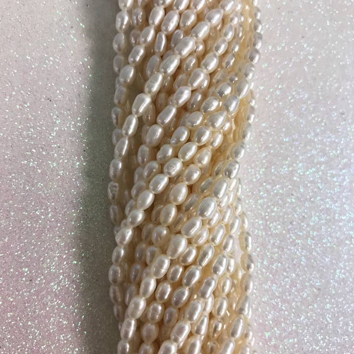 The Bead Bazaar - Wholesale Beads - 5X6 Rice Shaped Freshwater Pearls, Wholesale Pearl Beads, Pe
