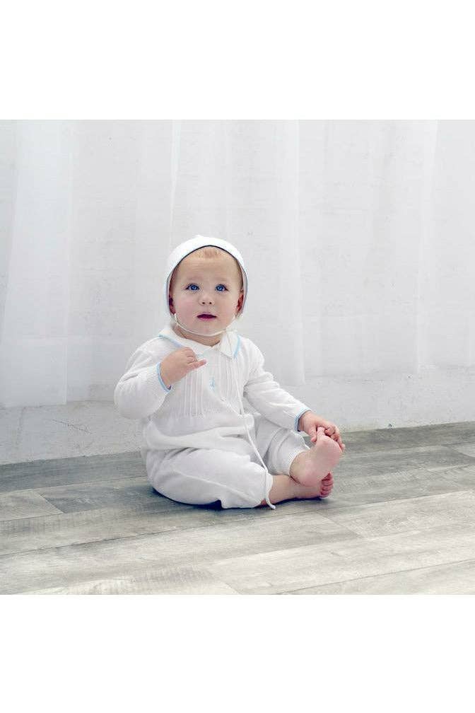 Julius Berger & Carriage Boutique - Wholesale Clothing Set - Baby - Baby Boy Knit Pearl Blue Cross Outfit + Bonnet3