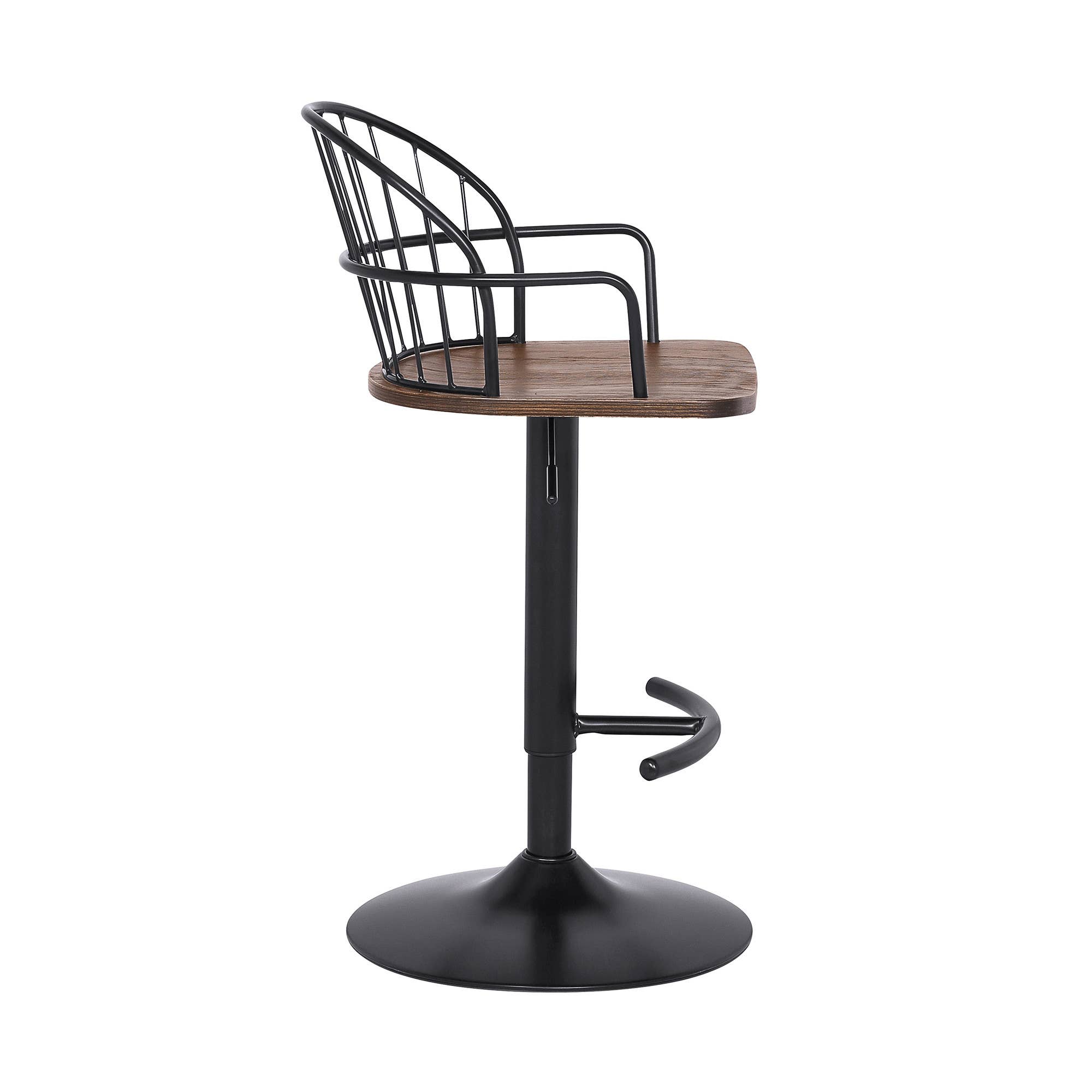 HomeRoots - Wholesale Stool - Walnut Wood and Metal Adjustable Curve Back Bar Stool2