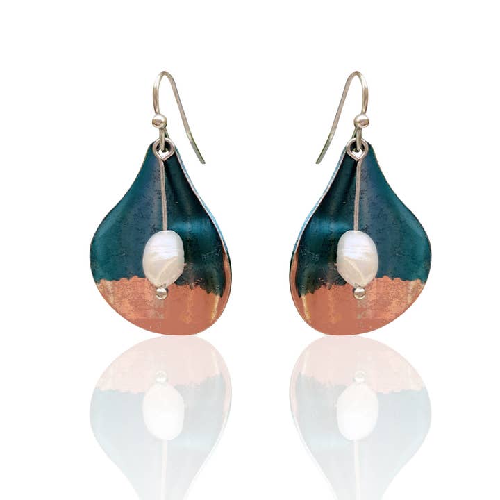 COPPER ARTS INC. - Wholesale Dangle Earrings - EP 03 copper patina earrings with pearl0