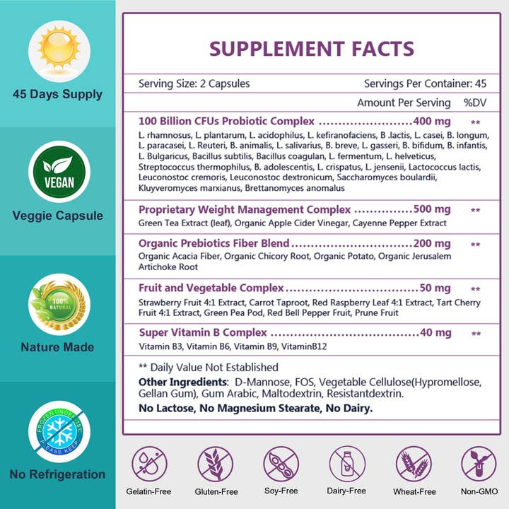 Nature Target - Wholesale Oral Supplement/Vitamin - NATURE TARGET Probiotics for Women-Men-Kids Digestive Health 90 Veggie Capsules