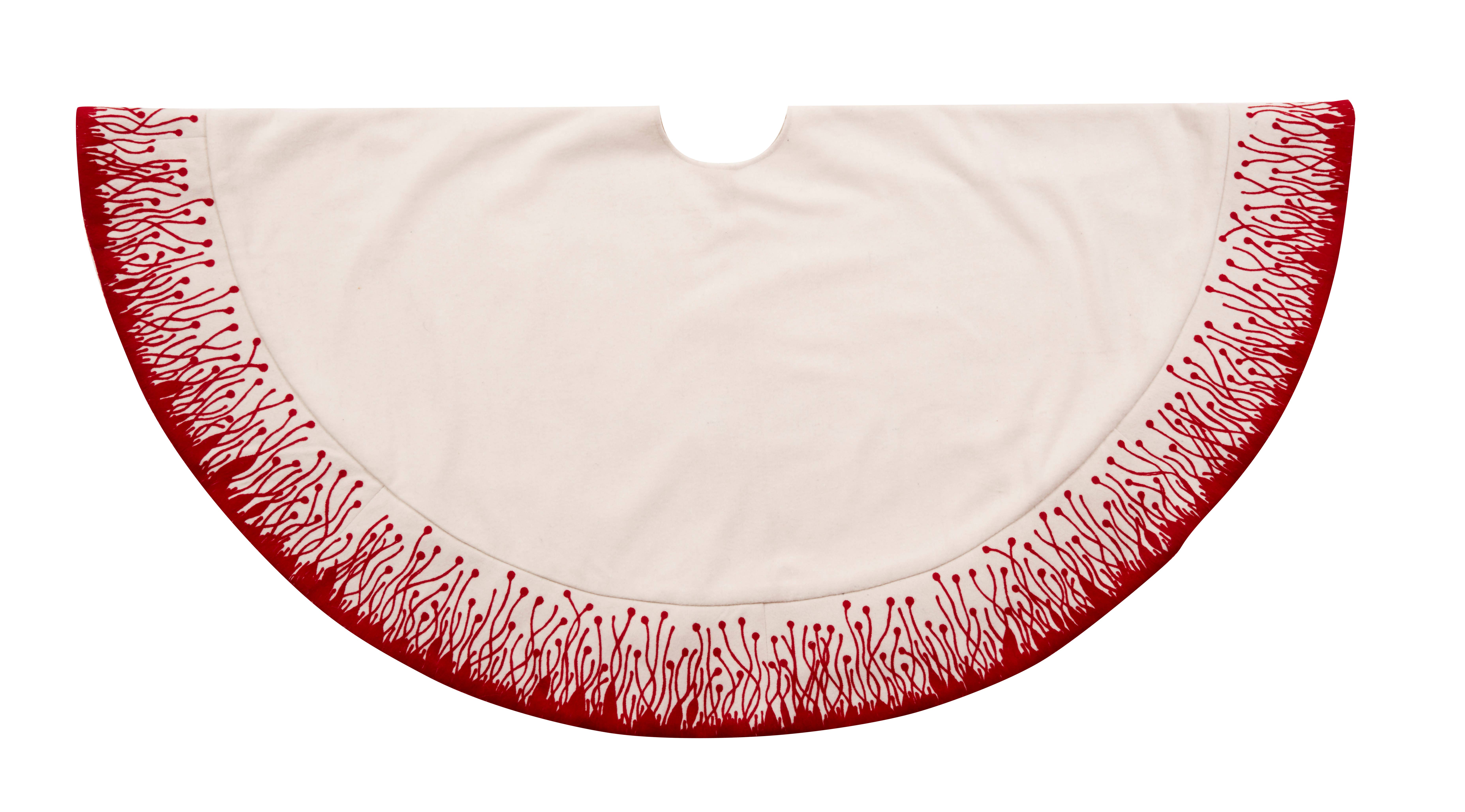 Arcadia Home – wholesale Tree skirt – Wool Flora Cream with Red Border Christmas Tree Skirt4