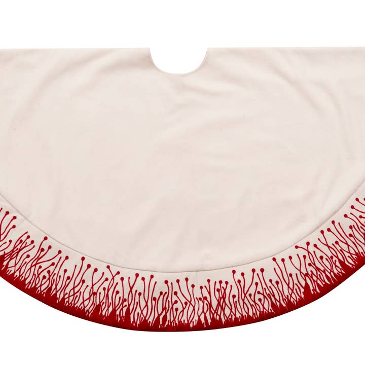 Arcadia Home - Vente Jupes de sapin de Noël - Jupe de sapin de Noël en laine crème avec bordure rouge4