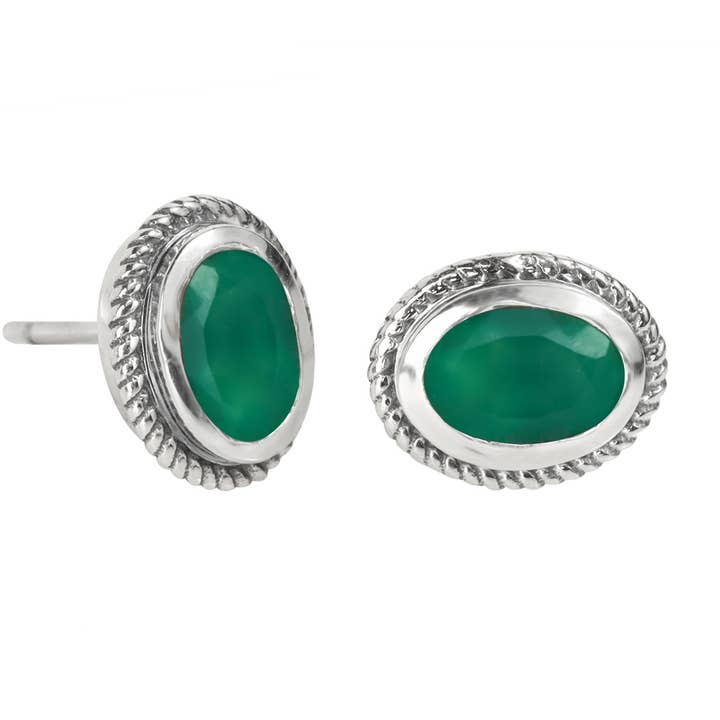 Tiramisu - Wholesale Stud/Post Earrings - Green Onyx 925 Sterling Silver Stud Earrings Jewelry0