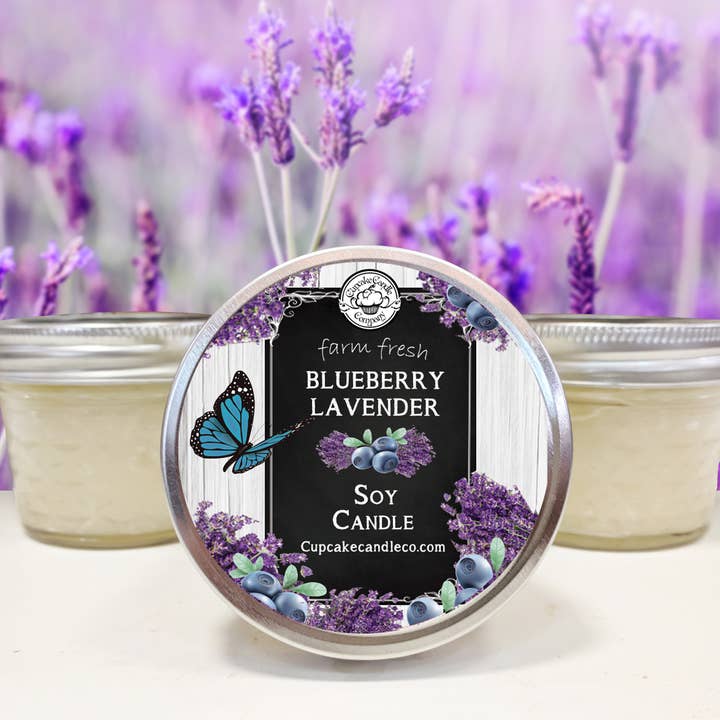 Lavender Blueberry Small Mason Jar Candle for wholesale by Cupcake Candle Company