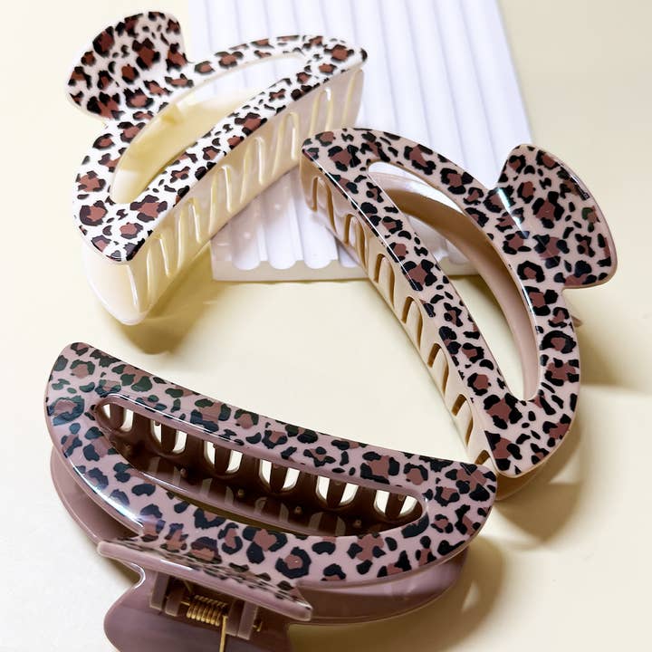 ASSORTED COLOR Half Moon Leopard Hair Claw Clip for wholesale on Faire5