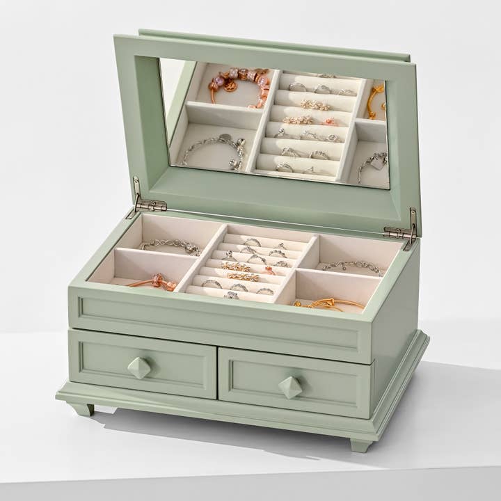 Arlo Belle LLC - Wholesale Jewelry Box/Organizer - Classic Jewelry Box with Mirror, Drawers, and Diamond Handle1