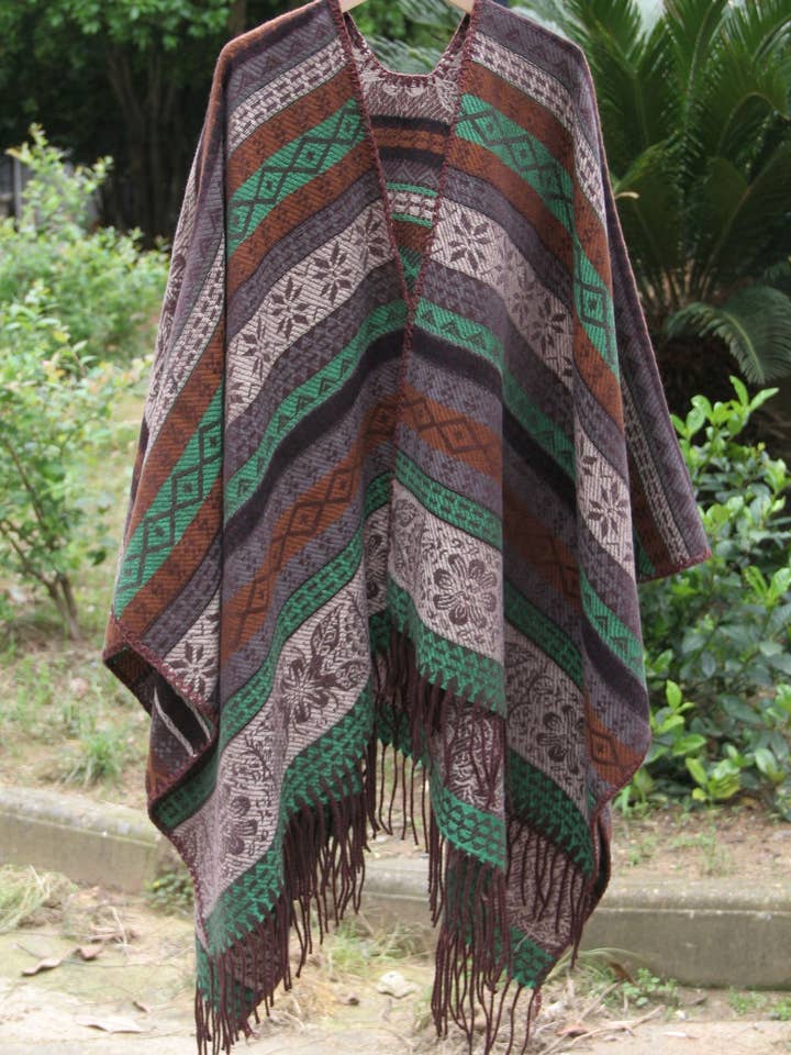 Rosa Clothing - Wholesale Kimono - Women's - Thermal Ruana Cape Bohemia Ethnic tassel kimono4