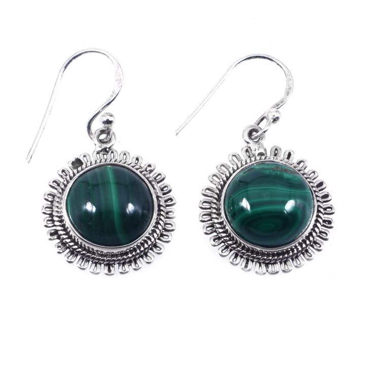 925 Sterling Silver Malachite Gemstone Handmade Earrings for wholesale by SILVER CAVE