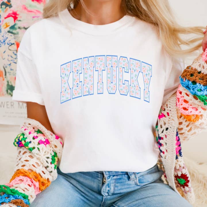 Preppy Floral Kentucky Graphic Tee Kentucky Derby for wholesale by Gia Gifts Boutique
