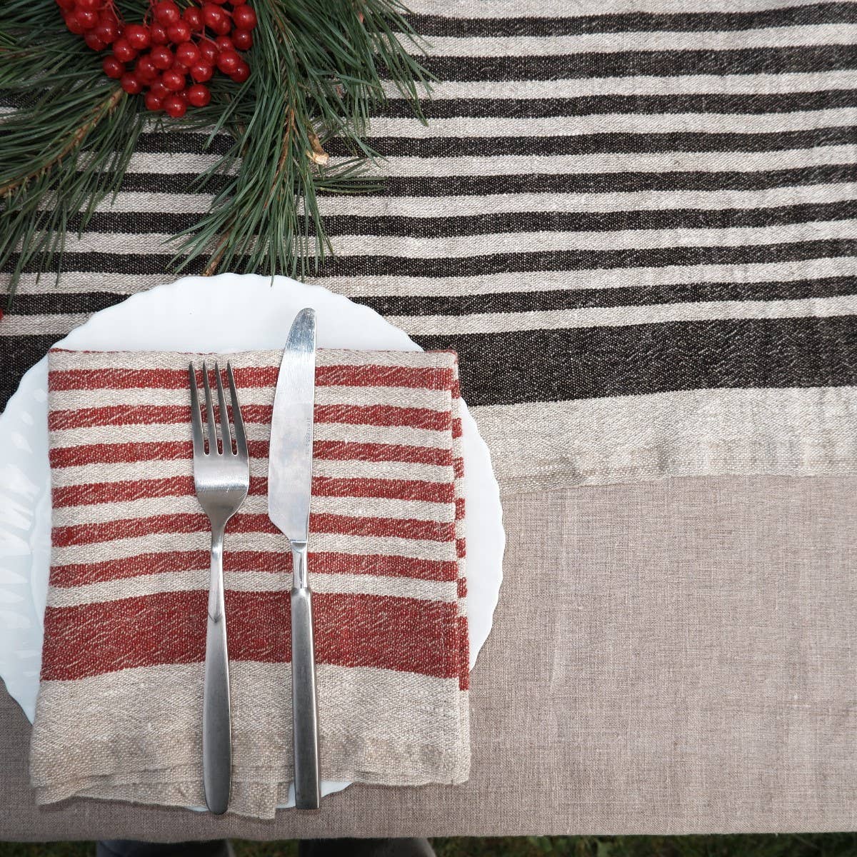 NorraVilla – Guardanapo e pano de jantar por atacado – Natur Vinho Tinto Guardanapos de Linho às Riscas Placemat Provance4