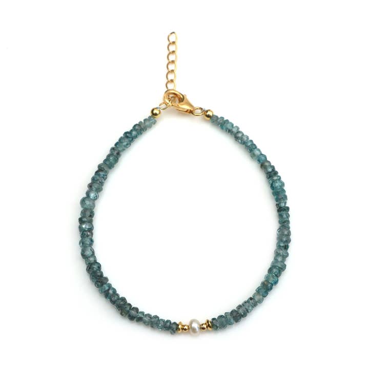 Blue Zircon And Pearl Round Cute Gold Filled Bead Bracelet for wholesale by Fine Facets