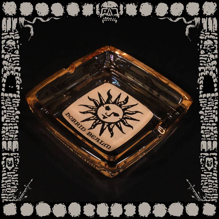 "PRAISE THE SUN" AMBER GLASS ASHTRAY/CATCH-ALL for wholesale by Horrid Realm