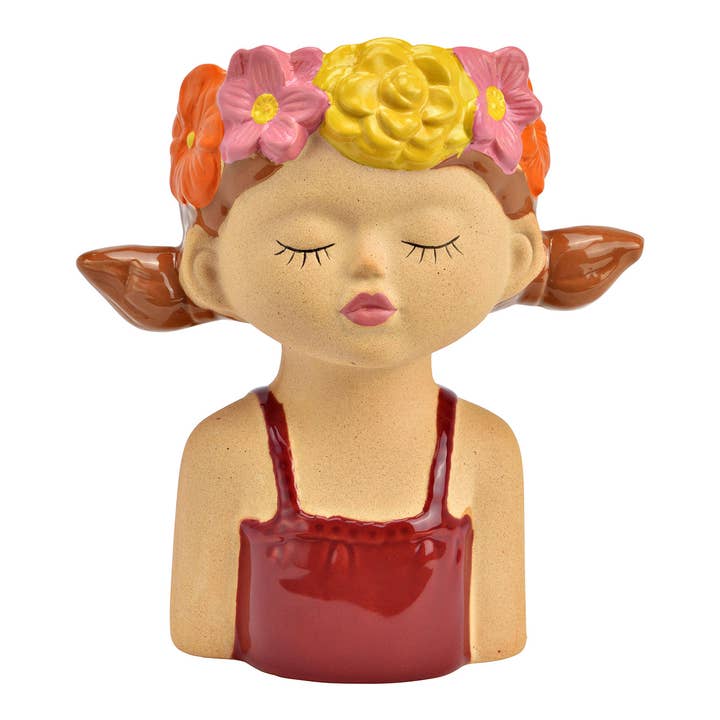 Wurm - Wholesale Plant Pot - Flower Pot Flower Girl Made of Stoneware, Beige/Bordeaux (W/H/D) 15x16x9cm