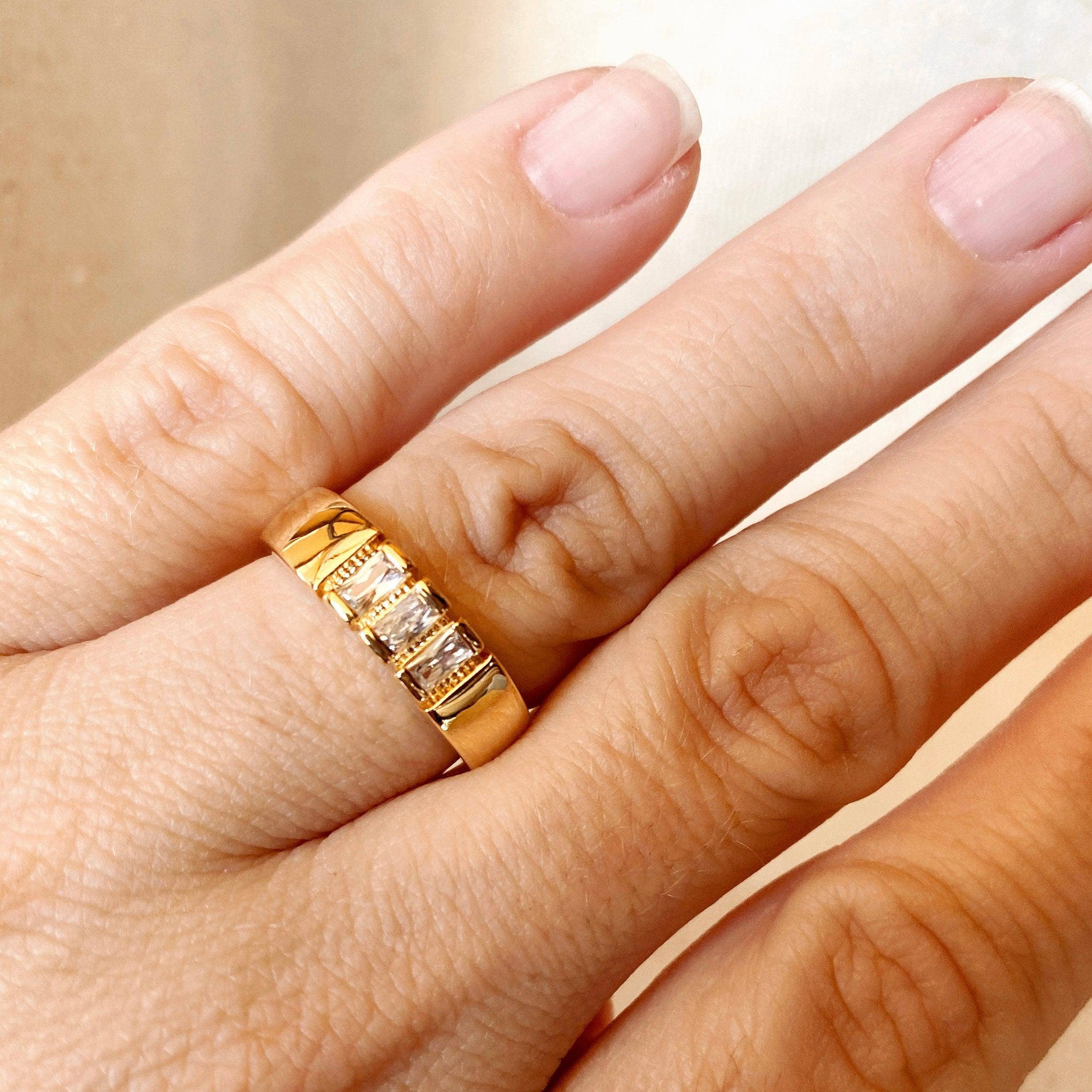 GoldFi - Wholesale Multi-Stone Ring - 18k Gold Filled Trio baguette Cubic Zirconia Stone Ring1