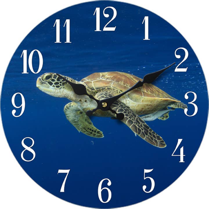 Turtle Wood Clock 13"X 13" for wholesale by Sea Creations
