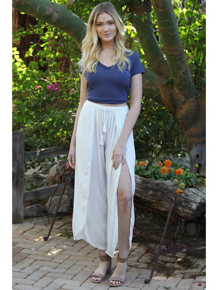 ANGIE - Wholesale Pants - Women's - 25P68-ASIS WRAP PANTS WITH CROCHET TRIM AND ELASTIC WAIST6