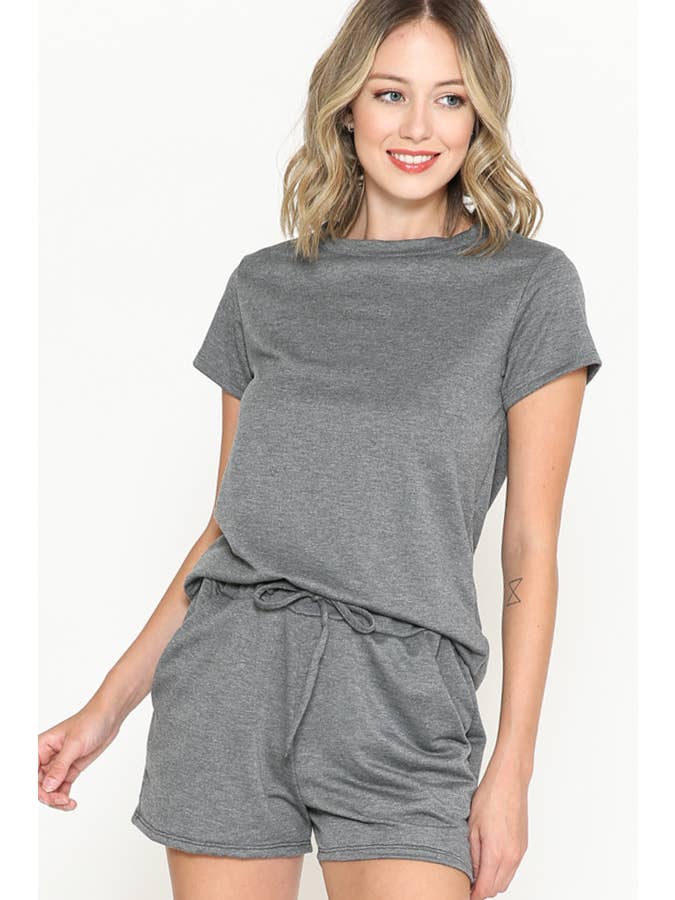 Burgundy Apparel - Wholesale Lounge Set - Women's - SHORT SLEEVE AND SHORTS SET