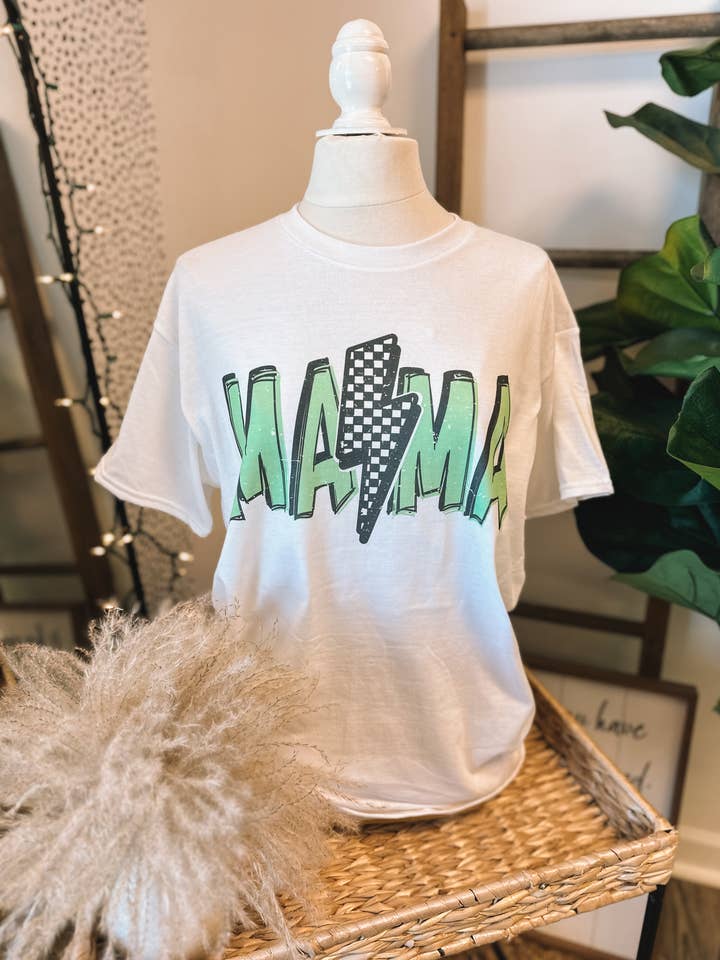 Jolene's Boutique - Venta al por mayor Camiseta serigrafiada - Mujer - Camiseta Mama Neon a cuadros