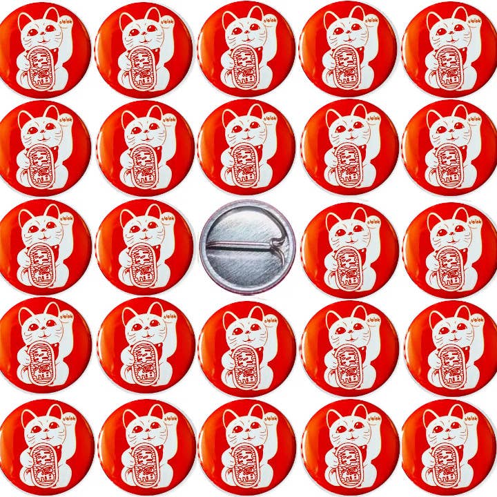 25 Lucky Cat 1" inch (25mm) button pins fortune good luck for wholesale by Pinbax Express