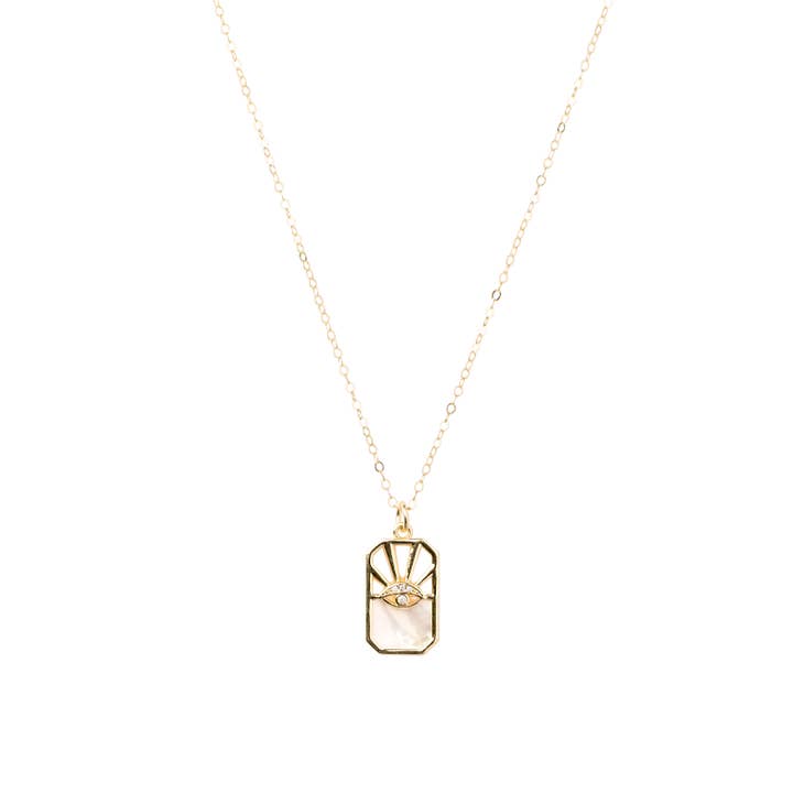 Eye of Protection Mother of Pearl Rectangle Necklace for wholesale by Mineral and Matter