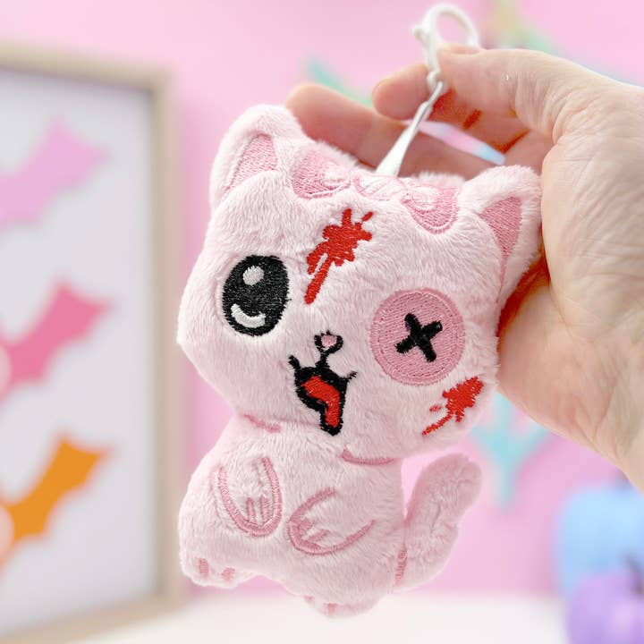 Creepy Cute Gurokawa Chibi Kitty Plush Bag Charm Keychain for wholesale by Kawaii Hair Candy