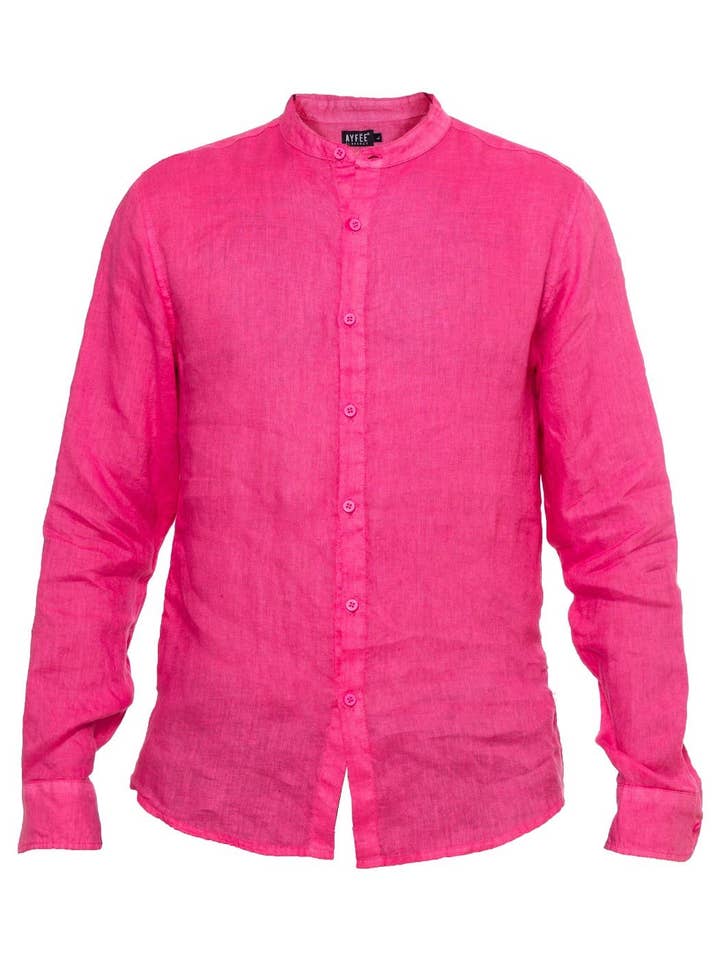 Chemise homme manches longues col coréen 4tg, 100 % lin, Ayfee pour la vente par Ayfee