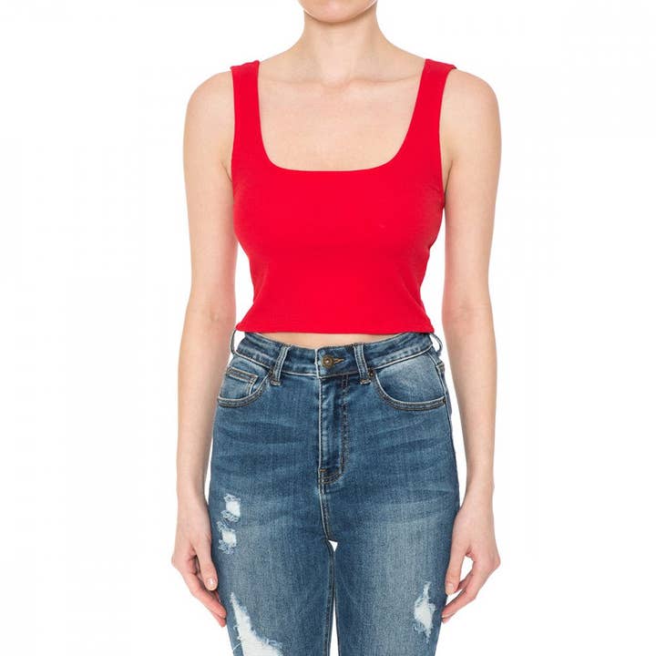 RIBBED SQUARE NECK SLEEVELESS CROP TOP for wholesale by Paperdoll