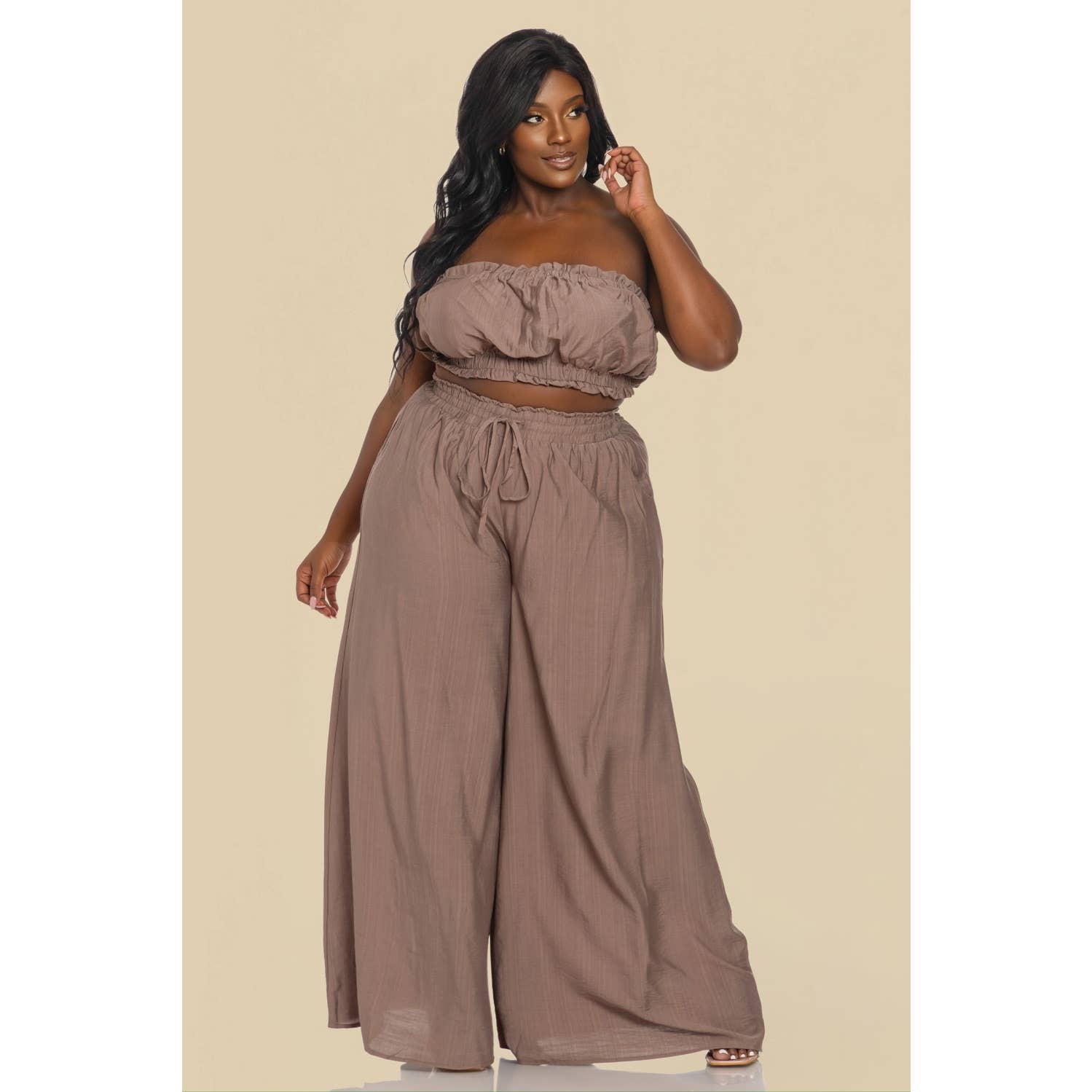 The Sang - Wholesale Top & Pant Set (NOT Loungewear) - Women's - PLUS SHIRRED TUBE TOP WITH MATCHING PALAZZO PANTS SET2